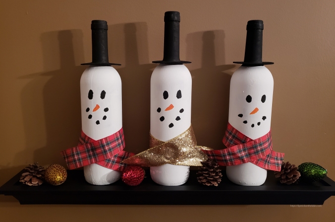 Snowmen Wine Bottle Art